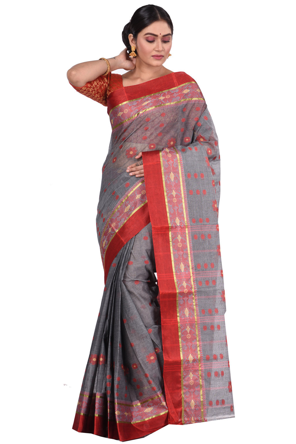 Grey Pure Cotton BolLata_Tant Tant Saree (840)